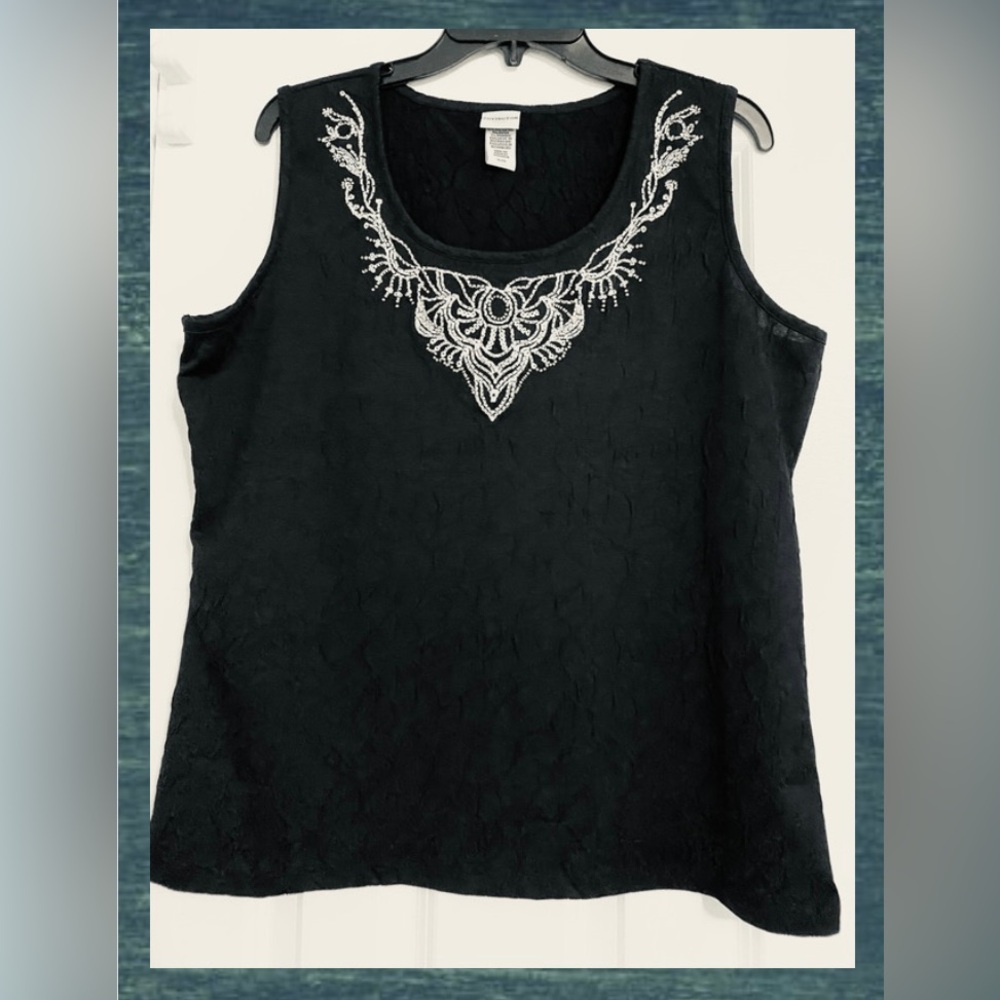 Covington dress tank top, black with white trim, XL